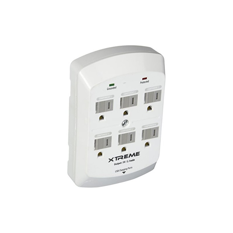 Xtreme 28621 6-Outlet Wall Tap with 2 USB Ports