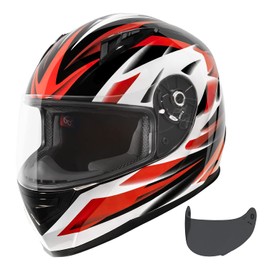 VCAN VX Lightweight Full Face Motorcycle Street Bike Helmet with Extra Tinted Visor DOT & ECE 22.05 Approved (Gloss Black Stream Red, Medium)