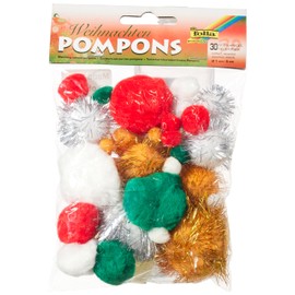 Folia 50395 Pom Poms Pack of 30 Assorted Colours, Various Sizes, Christmas