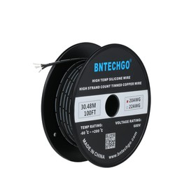 BNTECHGO 20 Gauge Silicone Ribbon Cable Flexible 3P Black 100 ft Flat Cable 20 AWG Stranded Tinned Copper Wire