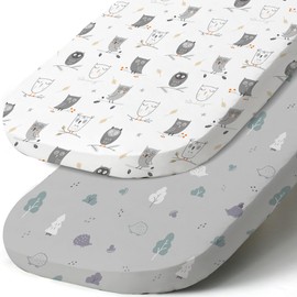 Stretch Fitted Bassinet Sheet Set BROLEX 2 Pack Cradle Sheets for Bassinet Pad/Mattress,Unisex Boys Girls,Ultra Soft,Hedgehog Owl