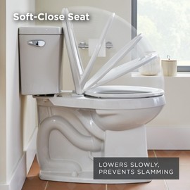 Gerber Elongated Toilet Seat with Cover, Soft Close, No Slam, Quick & Easy Install, Heavy-Duty Plastic, Adjustable Fit for Standard Elongated Toilets, Durable & Fade-Resistant, White G0099213