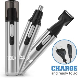 SCHON Stainless Steel Rechargeable 3-in-1 Eyebrow, Ear, Facial, & Nose Hair Trim
