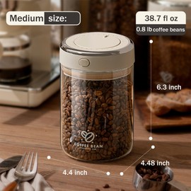Ohsooons Coffee Bean Storage Container with One-way Valve Airtight Lid Date Tracker for Coffee and More Food Fresh and Storage, Clear Borosilicate Glass Coffee Canister(37OZ)