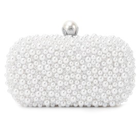 OPLERT Women's Pearl Evening Handbags Pearl Clutch Purses for Wedding Bridal Party Prom, White