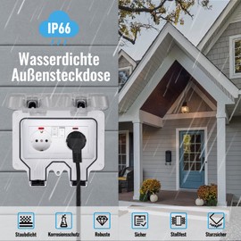 Outdoor Socket Waterproof IP66 - Socket Surface-Mounted 2-Way with Switch Lid Garden Socket Outdoor Socket Weatherproof for Garden Wet Room Cellar Balcony Garages Outdoor Use