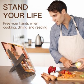 Wooden Cookbook Stand for Kitchen - Sturdy Recipe Book Holder with Adjustable Angle - Hands-Free Cooking Support, Perfect for Tablets, iPads, and Cookbooks - Rustic, Durable, and Easy to Clean