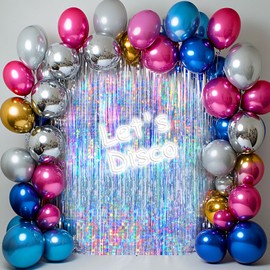 BSRESIN 4 Packs Silver Foil Fringe Curtain, Silver Glitter Metallic Tinsel Backdrop for Birthday, Wedding, Baby Shower, 70s 80s 90s Theme Disco Party, Bachelorette Party, Iridescent Party Decorations Supplies