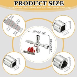 PATIKIL - Llave universal 4 en 1, paquete de 1 medidor de agua de 4 vías de aleación de zinc, llave eléctrica de gabinete para operador de ascensor multifuncional, plata, estilo F