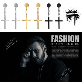 3 Pairs Cross Dangle Huggie Hinged Hoop Earrings,Cupimatch Stainless Steel Earrings Set for Men Women (Single cross chain)