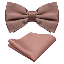 trilece Mens Solid Color Formal Pre Tied Bow Ties and Pocket Square Sets - Mens Bowties Bow Tie Sets (Rose Gold Set)