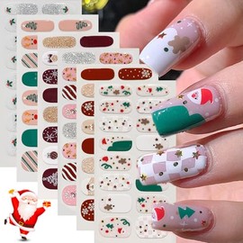 6Pcs Christmas Gel Nail Stickers Glitter Snowflake Nail Polish Strips Self Adhesive Santa Claus Xmas Tree Cute Gel Nail Strips Winter Christmas Nail Polish Stickers for Women DIY Manicure Decorations