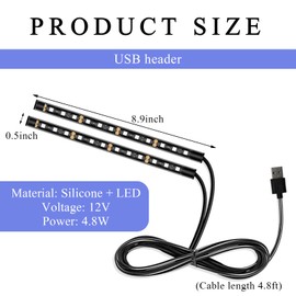 MUQIDA Car LED Strip Light, 12V 24 LEDs Auto Interior Atmosphere Lamp with USB Port, Vehicle Under Dash Ambient Neon Night Light Decorative Strip, Universal Car Accessories (Pink Purple)