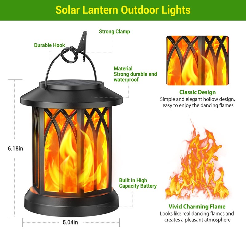 KOOPER 4 Pack Solar Lantern Outdoor Lights, Upgraded Flickering Flame