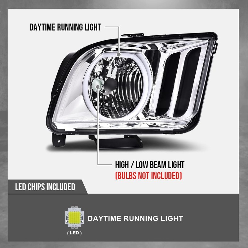 G-PLUS LED DRL Headlights, Compatible with Ford Mustang 2005 2006