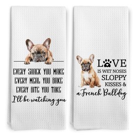 BitKAM French Bulldog Gifts Kitchen Towels Set of 2, French Bulldog Decor Dish Tea Towels, Frenchie Mom Gifts for Women Lovers Hand Towels, Funny Dog Kitchen Decor, 16x24 Inch