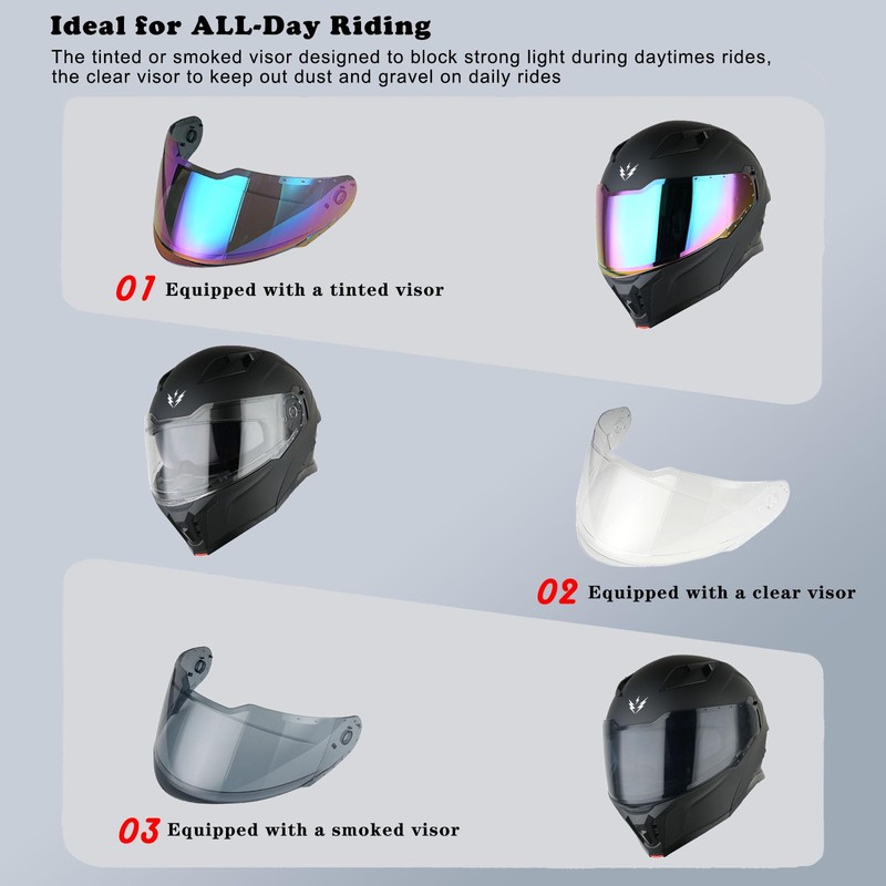 1Storm Motorcycle Modular Flip up Dual Visor Helmet Street Bike