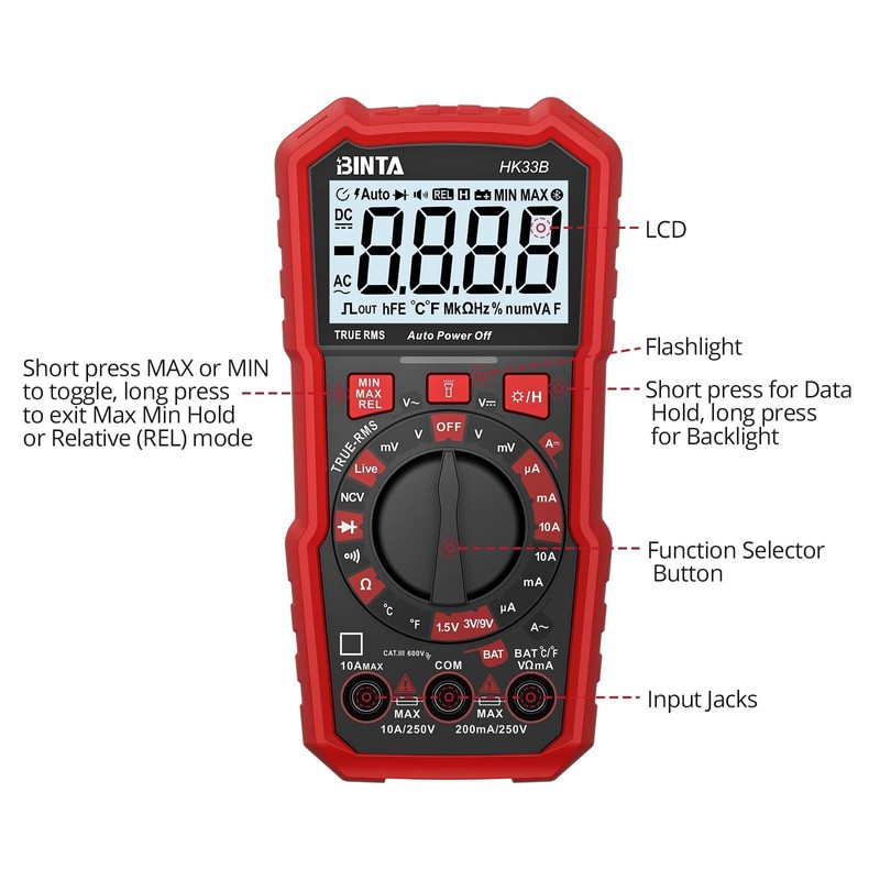 BINTA Digital Multimeter 2000 Counts with AC/DC Voltage, Ohm Volt