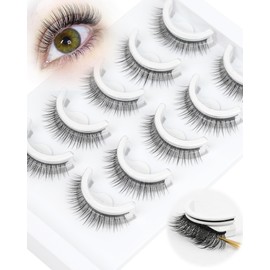Obeyalash Waterproof Self Adhesive Eyelashes, Doll Eye Style 6-10mm, 5 Pairs Natural Look False Eyelashes, Pre Glued Lashes, No Glue Needed, Wispy Fake Lashes Reusable and Comfortable