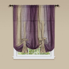 Achim Home Furnishings OMTU63AB06 Ombre Tie up Shade Window Curtain, 50" x 63", Aubergine