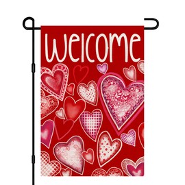 Valentine Day Garden Flag Burlap 12x18 Double Sided, Spring Love Heart Sign Decoration for Outdoor Seasonal Yard DF397