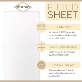 Abstract Fitted Bed Sheet - Ultra Soft Jersey 100% Cotton Sheets - Fitted Bed Sheets Snug - Breathable Fabric - Deep Pockets Up to 12 Inch - White, 44"x75"