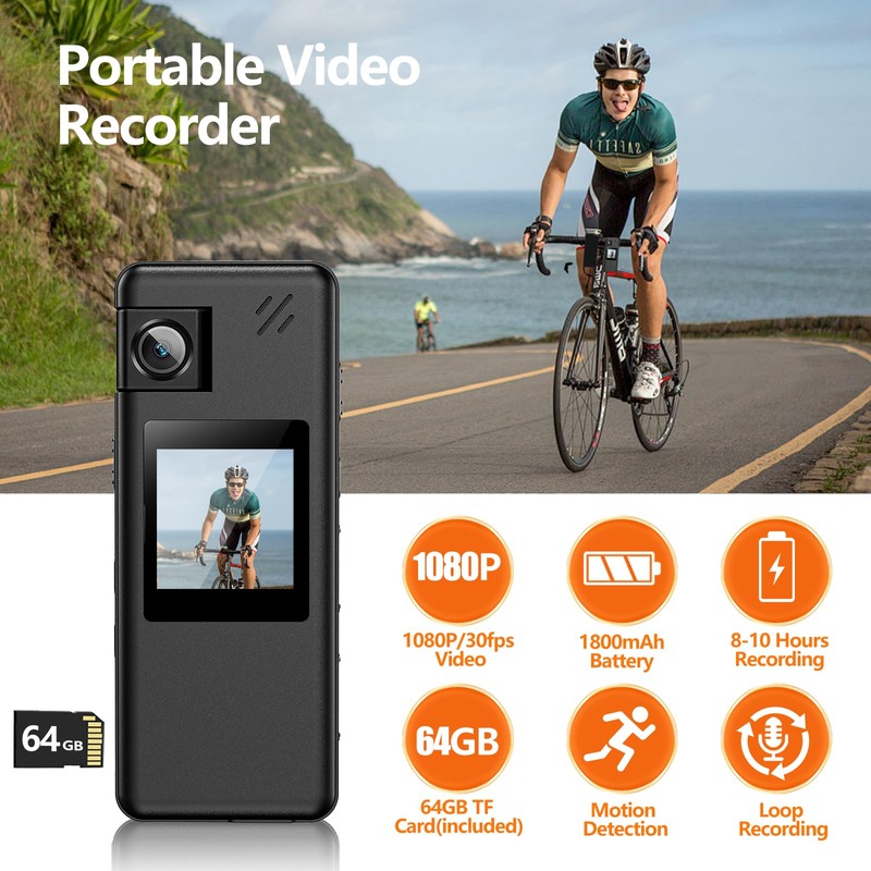 Hoestr A32 Body Camera 1080P Camcorder 180° Rotating Lens Motion