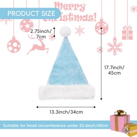 CIPOWM Christmas Santa Hat for Adults, Velvet Santa Hats Plush Xmas Christmas Hat for Christmas New Year Party Decorations and Supplies (Light Blue)