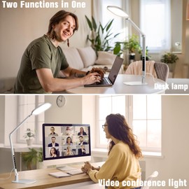LitONES LED Desk Lamp for Home Office, 15W Desk Light with CRI >95, Memory & Timer Function, 1200LM Dimmable Computer Light for Video Calls, Conference, Reading, Study (White)
