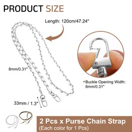 uxcell 2Pcs Purse Chain Strap, 47" Iron Leather Bag Chain Strap Replacement with Buckle for Handbag Shoulder and Crossbody Bags(White, Silver&Black, Gold)