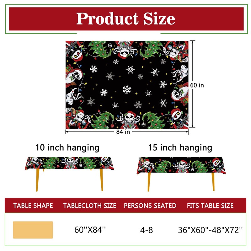 Pycat Christmas Jack Rectangle Tablecloth 60 x 84 Inch