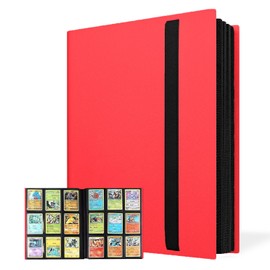 Trendiphy 540 Pockets Trading Card Binder, 9 Pocket, 30 Pages Premium Double Side Pocket for Hockey Cards, Baseball, MTG, Yugioh, Business Cards Album with Secure Elastic Strap (Red)