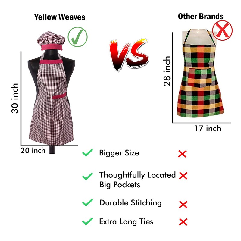 Yellow Weaves™ Cotton Kitchen Apron with Cap Combo Set of