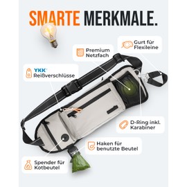 ZAUBERPFOTE Walking Bag 'Atlas' - Premium Treat Bag for Dogs - Includes YKK® Zipper & Lead Holder - Bum Bag for Dog Accessories - For Walking, Hiking & Dog Training