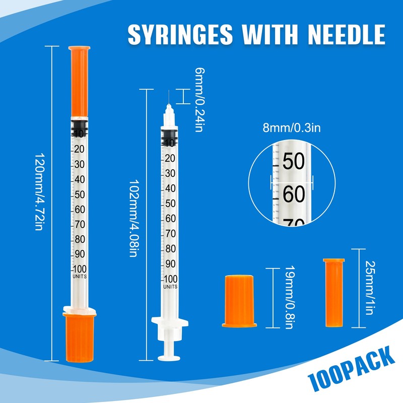 20 Pack 1ml Syringes with 32Gx6mm Plastic Multiple Uses Measuring