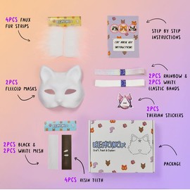 Pre Felted Therian Cat Mask Kit - Set of 2 with Fleeced Cat Mask Bases, Faux Fur, Eye Mesh - Felted for You, Skip the Messy Work - Premium All-in-One Therian Mask Kit