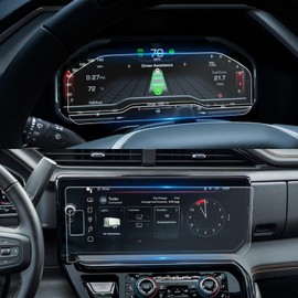 For 2022~2026 Sierra 1500& 2024~2026 Sierra 2500HD 3500HD (Buttons on the Screen) Screen Protector 13.4 Inch Glossy 9H Hardness Tempered Glass Touchscreen *1 + 12.3 Inch Dashboard *1 - No More Scratch