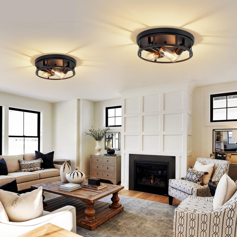 XPEHK Farmhouse Flush Mount Ceiling Lights,3-Light Black Hallway Light Fixtures,Rustic