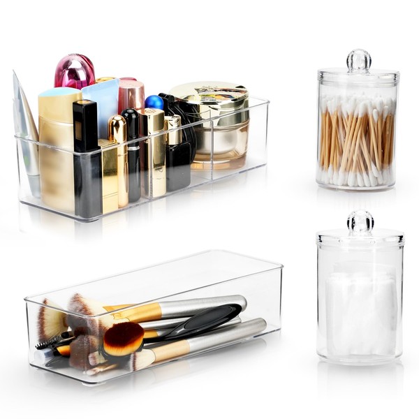 SITAKEGS Drawer Organiser, 4PCS Cosmetic Organizer Stackable Storage Drawers Acrylic