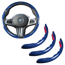 Car Steering Wheel Cover Set Bright Carbon Fiber Wrap Non-Slip 3pcs Steering Wheel Accessories 14.5-15 inch Universal (Blue)