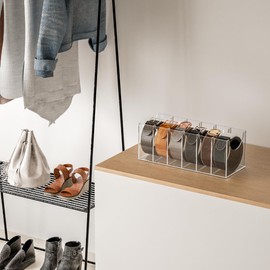 Sezanrpt 6 Compartments Acrylic Belt Organizer, Belt Box for Closet, Tabletop or Wall Mounting, Space Saver