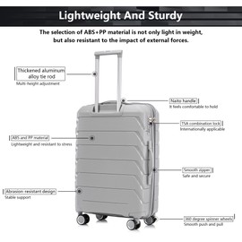 MOONMISS Luggage 3 Piece Set Suitcase, Lightweight TSA Lock Luggage with 360° Slient Wheels PP Design, Grey (20in+24in+28in)