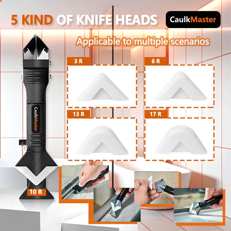 CaulkMaster Silicone Caulking Tool 3-in-1 Caulk Remover & Application Scraper,