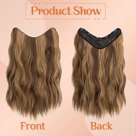 Benehair 18 Inch Clip in Hair Extensions Long Curly Wave Clips in One Piece 5 Clips Extensions Synthetic Fiber Full Head Natural Looking Hair Piece for Women(Medium Brown mix Light Brown, 160g)