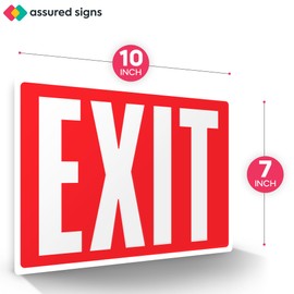 ASSURED SIGNS 4 pcs Emergency Exit Sign Stickers - Glow in The Dark - 10" by 7" - Ideal Safety Signs for Business or Office - Photoluminescent, Reflective, UV Protected - Apply to Door, Wall, Window