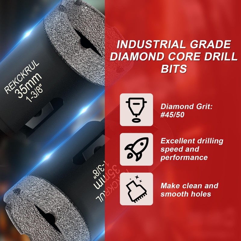 REKCKRUL 3/4 Inch Dry Diamond Core Drill Bits, 20mm Vacuum