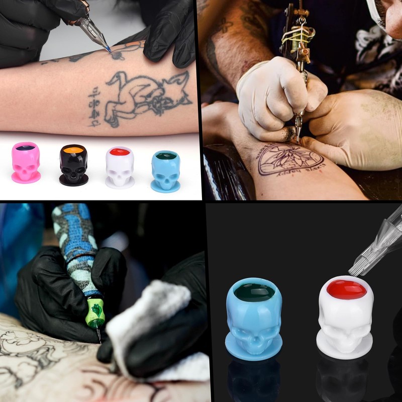 BAMTTOO 200pcs Disposable Pigment Ink Cups - Skull Design for