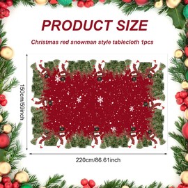 Fadcaer Christmas Table Cloth, Red Christmas Tablecloth, Christmas Table Decoration, Rectangular Party Table Cover, Christmas Tablecloth Red with Snowman Tree for Christmas Dinner Table Decorations