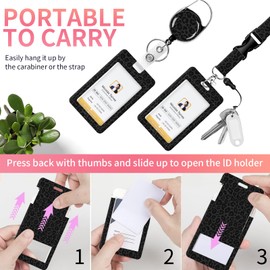 ID Badge Holder with Heavy Duty Retractable Badge Reel Clip and Lanyard, Cute Card Name Tag Lanyard Vertical ID Protector Badge Clips for Nurse Doctor Teacher Student(Grey and Black Leopard)