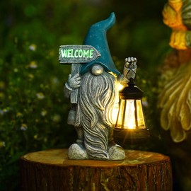 Fashionoda Welcome Gnome with Solar Lanten Decor for Yard Decorations - 10 Inch Gnome Statue Decor for Outdoor,Perfect Garden Gifts for Women,Mom,
